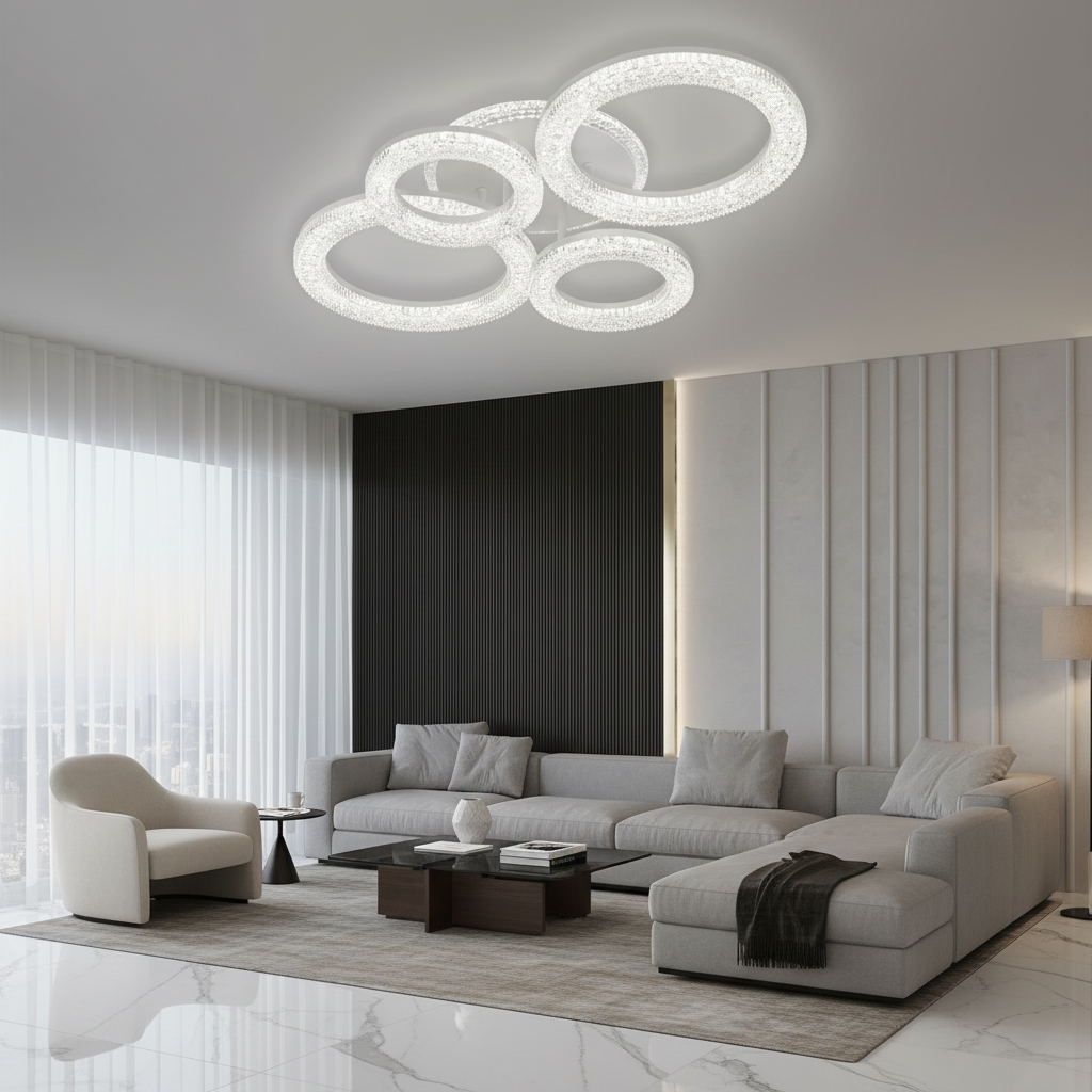 Linnea LED Chandelier with Remote Control, 74W, 3000K/4000K/6000K, Dimmable, White, Crystals LED Chandeliers with Remote Control Default Title Alessandro Design