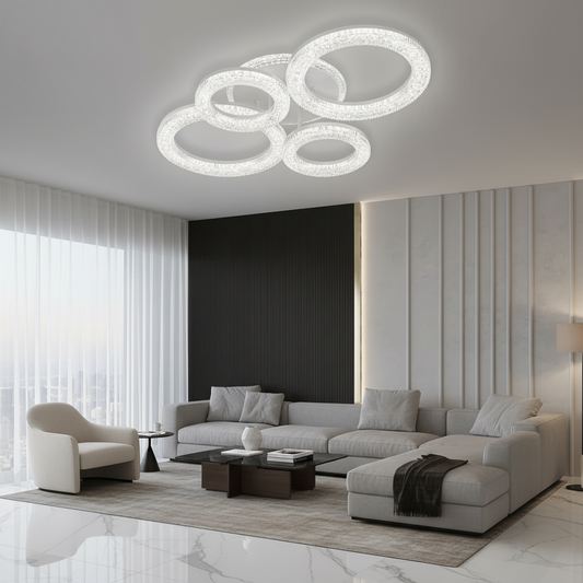 Linnea LED Chandelier with Remote Control, 74W, 3000K/4000K/6000K, Dimmable, White, Crystals LED Chandeliers with Remote Control Default Title Alessandro Design