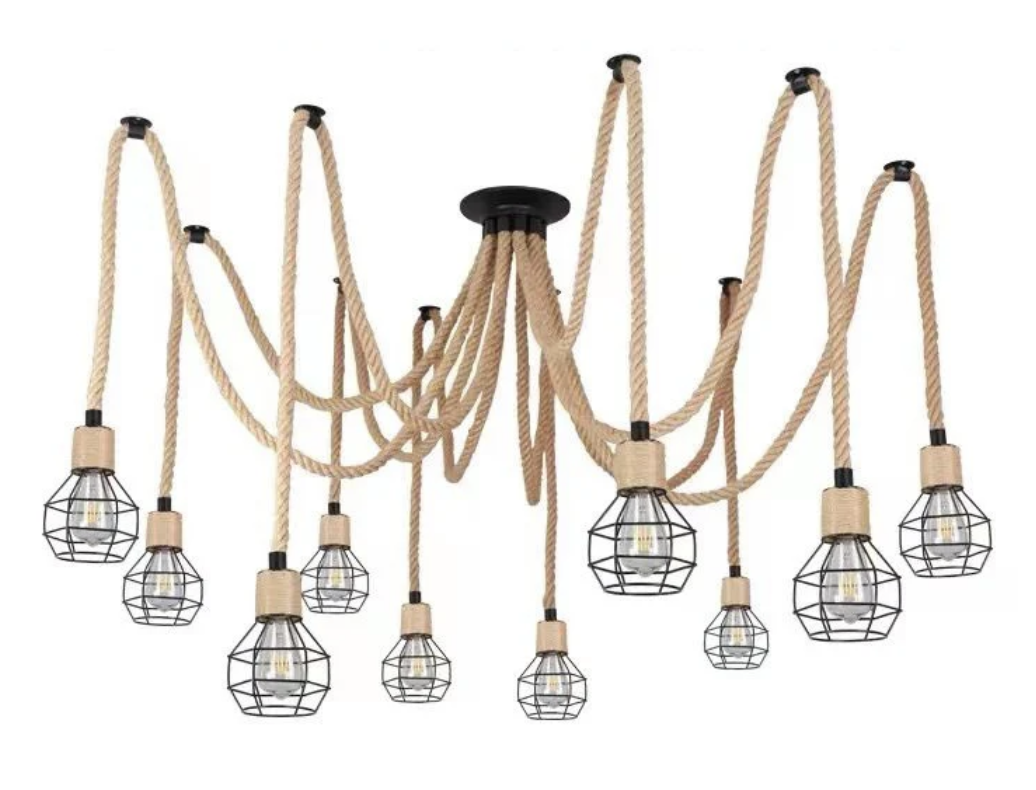 Vintage Chandelier LV121/10BK, 10xE27, Rustic, String and Metal, 2x100cm, Black Support Vintage Chandeliers Default Title Alessandro Design