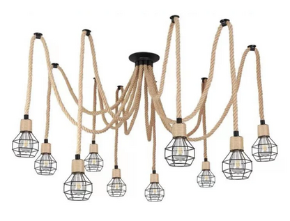 Vintage Chandelier LV121/10BK, 10xE27, Rustic, String and Metal, 2x100cm, Black Support Vintage Chandeliers Default Title Alessandro Design