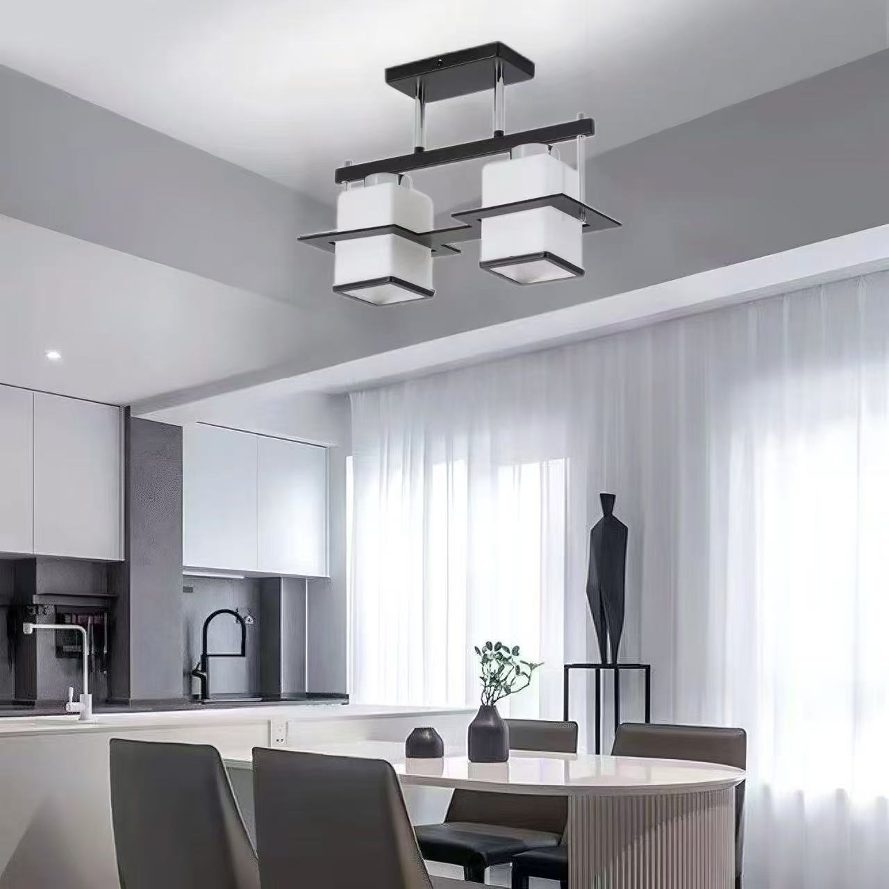 Aramis Classic Chandelier with Wood Square Shade 2X E27 Gray Black Classic Chandeliers Default Title Alessandro Design