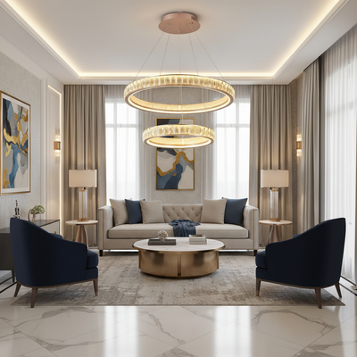 Crystal Chandelier, Kensington Magno, 111W, Gold, 2 elements, Adjustable height, Warm/Cold/Neutral Light