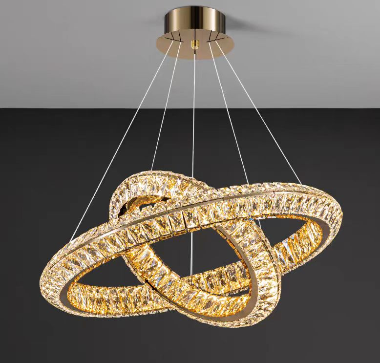 Lustra LED cu Telecomanda, LLC132/300GD, Cristal si Metal, 37W, 2 Cerc, Dimabila, 3000K/4000K/6000K, Iluminat Luxos Lustre LED cu Telecomanda Default Title Alessandro Design