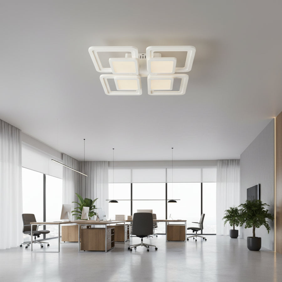 LED chandelier with remote control SUSAN 96W, 4 Squares, Cold/Warm/Neutral light, Dimmable, White LED chandelier with remote control Default Title Alessandro Design