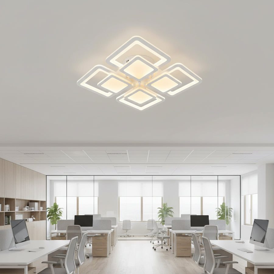 LED chandelier with remote control SUSAN 96W, 4 Squares, Cold/Warm/Neutral light, Dimmable, White LED chandelier with remote control Default Title Alessandro Design