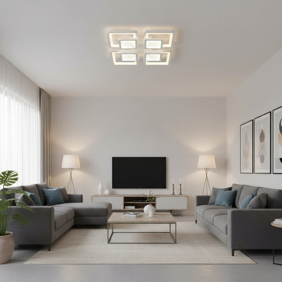 LED chandelier with remote control SUSAN 96W, 4 Squares, Cold/Warm/Neutral light, Dimmable, White LED chandelier with remote control Default Title Alessandro Design