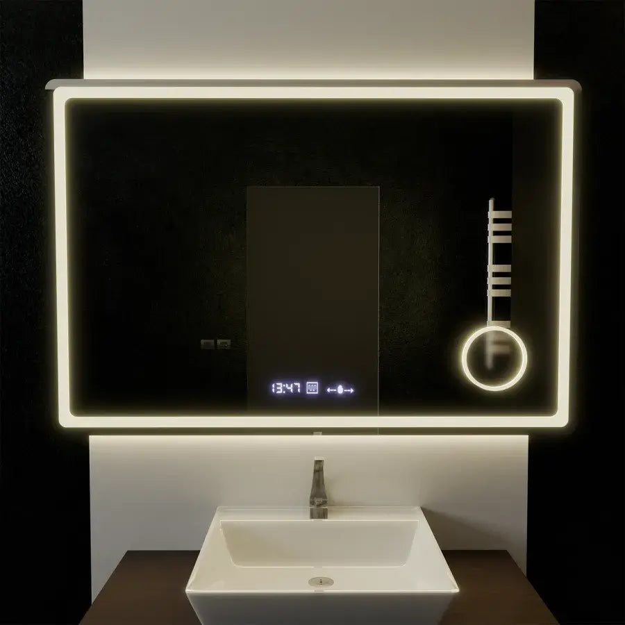 Rectangular LED Mirror, 120x80cm, Souverain MotionGlow Marcello, De-fogging System, Clock & Thermometer, Cosmetic Magnifier, Dimable Marcello Mirrors Default Title Alessandro Design