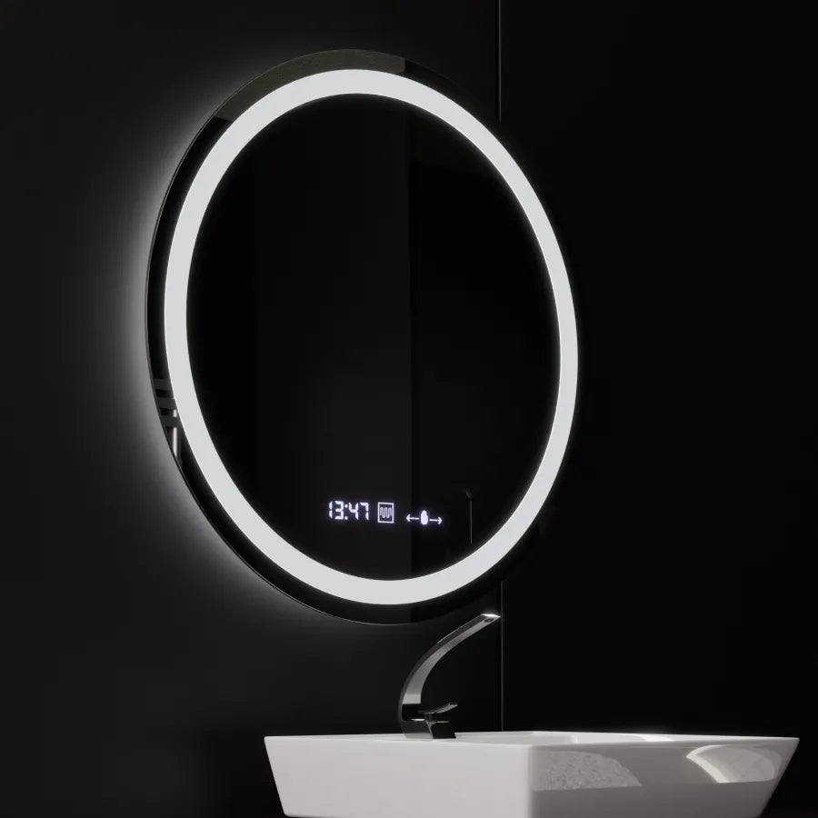 Round LED Mirror, Diameter 50cm, Celeste MotionGlow Marcello, De-fogging System, Clock & Thermometer, Dimmable, Warm Neutral Cold Light 3000K/4000K/6000K Marcello Mirrors Default Title Alessandro Design
