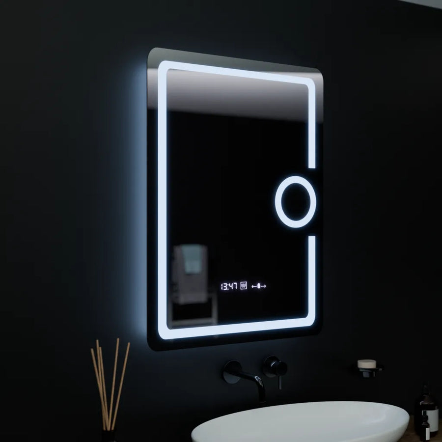 Rectangular LED mirror, 60x80cm, Eclat MotionGlow Marcello, Clock & Thermometer, Demister System, Cosmetic Magnifier, Dimabila Mirrors Marcello Default Title Alessandro Design