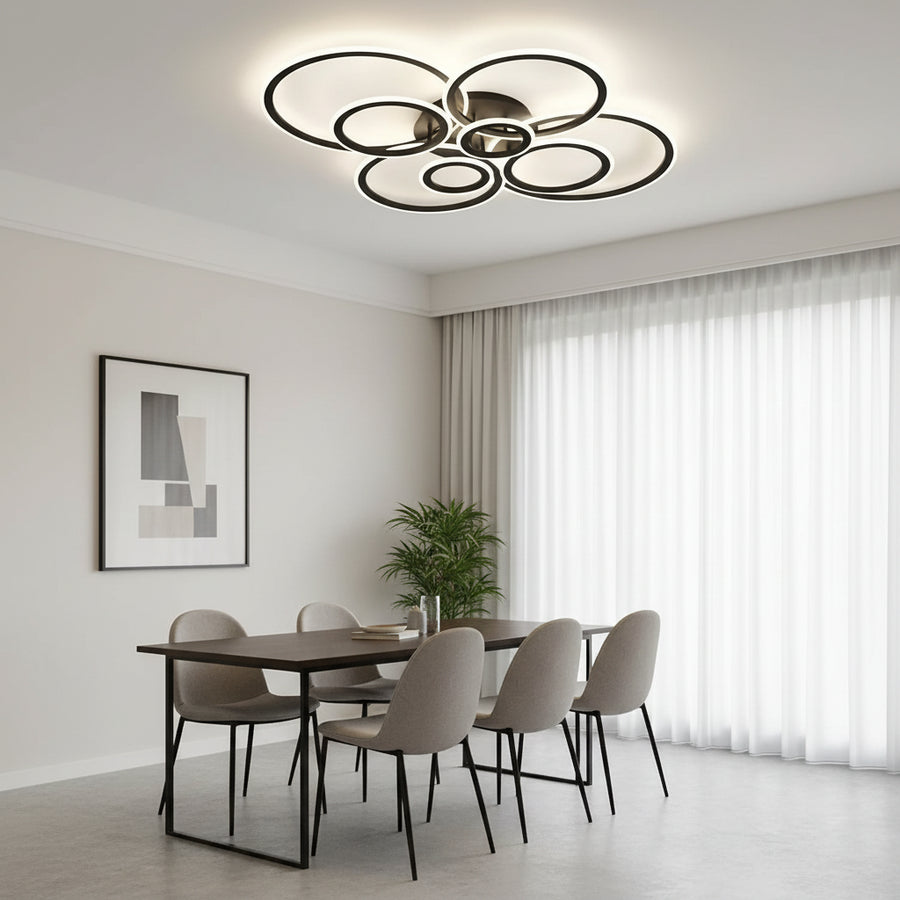 LED Chandelier with remote control BETTY 127W, 8 Circles, Cold/Warm/Neutral light, Dimmable, Black LED Chandeliers with Remote Control Default Title Alessandro Design