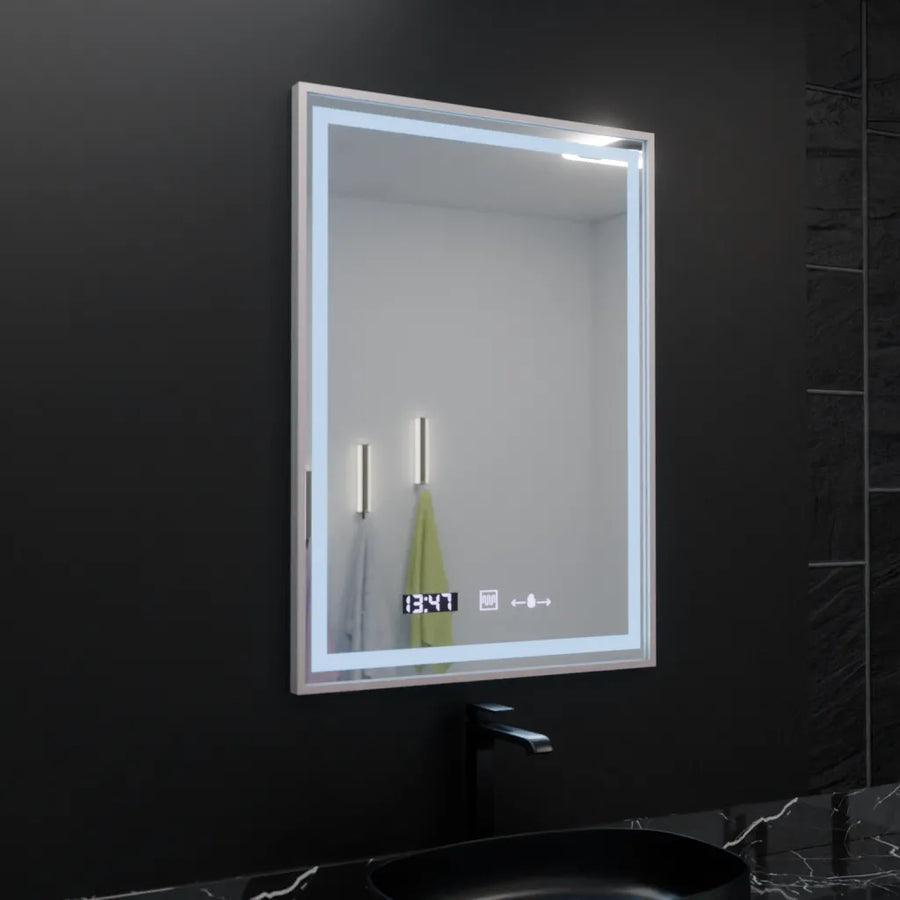Rectangular LED Mirror, 60x80cm, Verite Imperial Silver Motion Glow Marcello, Demister System, Clock & Thermometer, Dimable Mirrors Marcello Default Title Alessandro Design