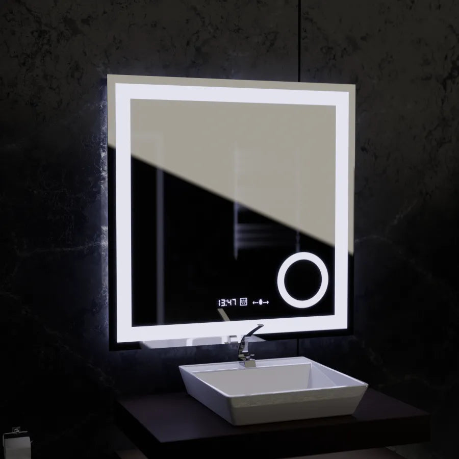 Rectangular LED Mirror, 80x80cm, Souverain MotionGlow Marcello, De-fogging System, Clock & Thermometer, Cosmetic Magnifier, Dimable Marcello Mirrors Default Title Alessandro Design