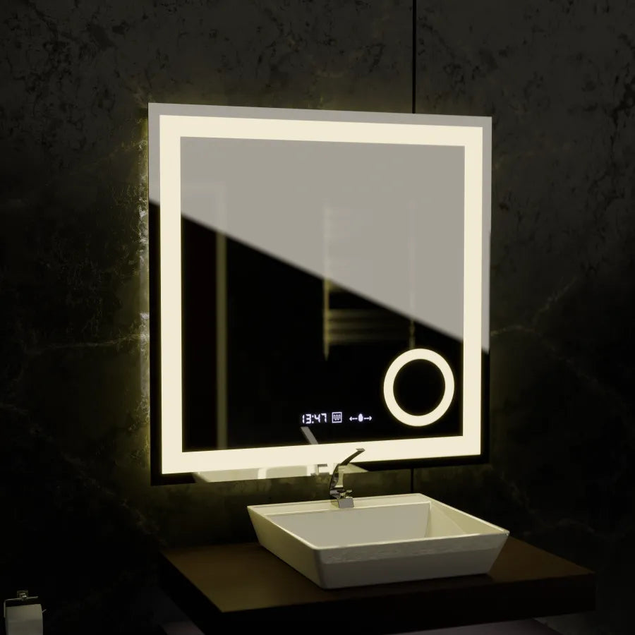 Rectangular LED Mirror, 80x80cm, Souverain MotionGlow Marcello, De-fogging System, Clock & Thermometer, Cosmetic Magnifier, Dimable Marcello Mirrors Default Title Alessandro Design