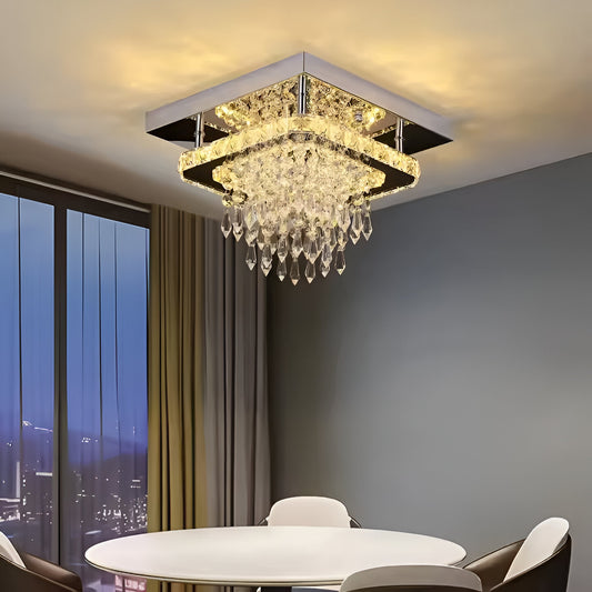 Alberico Square LED Chandelier, 17W, Cold/Warm/Neutral Light, Crystal, Glossy Chrome Modern Chandeliers Default Title Alessandro Design