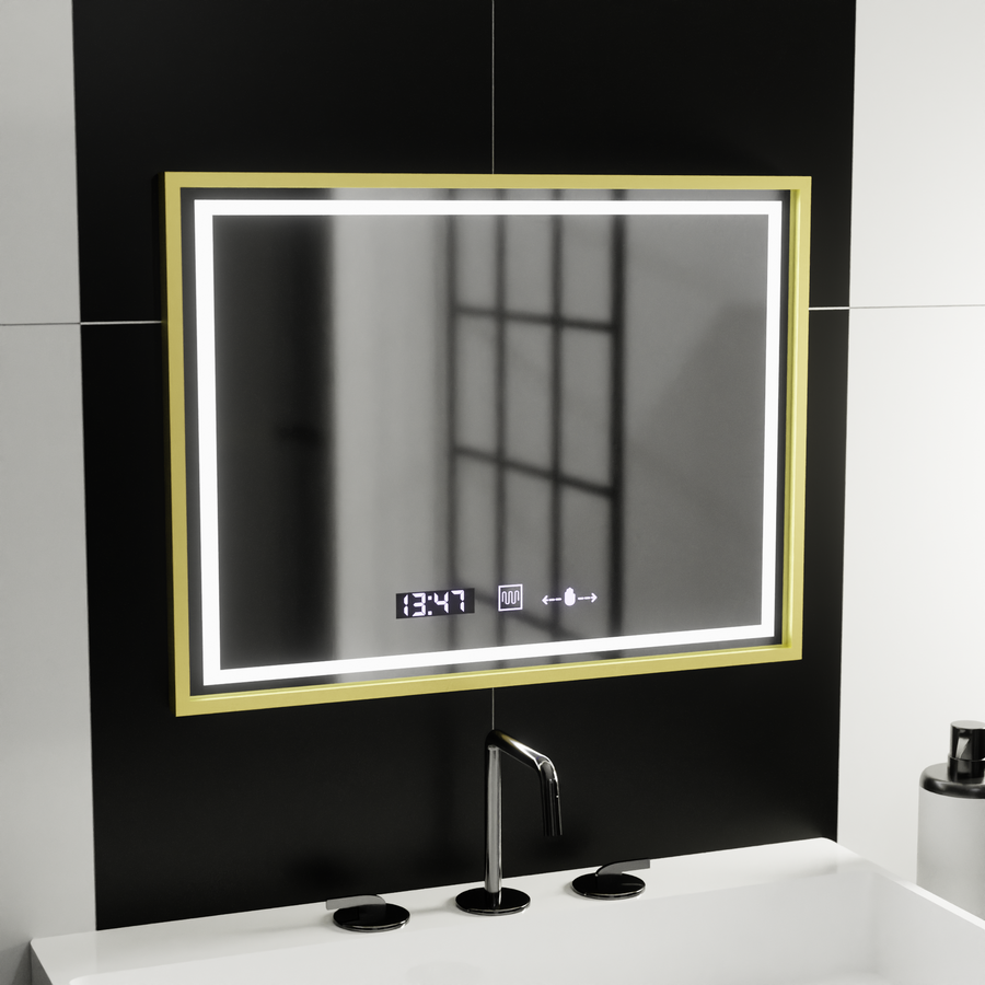 Rectangular LED Mirror, 80x60cm, Verite Royale Gold MotionGlow Marcello, De-fogging System, Clock & Thermometer, Dimable Mirrors Marcello Default Title Alessandro Design