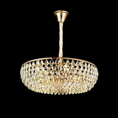 Crystal Chandelier CC1677/400GD, 4xE14, Shiny Gold, Adjustable Height, Metal and Crystal