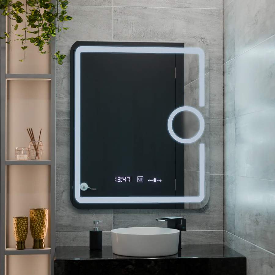 Rectangular LED mirror, 60x80cm, Eclat MotionGlow Marcello, Clock & Thermometer, Demister System, Cosmetic Magnifier, Dimabila Mirrors Marcello Default Title Alessandro Design