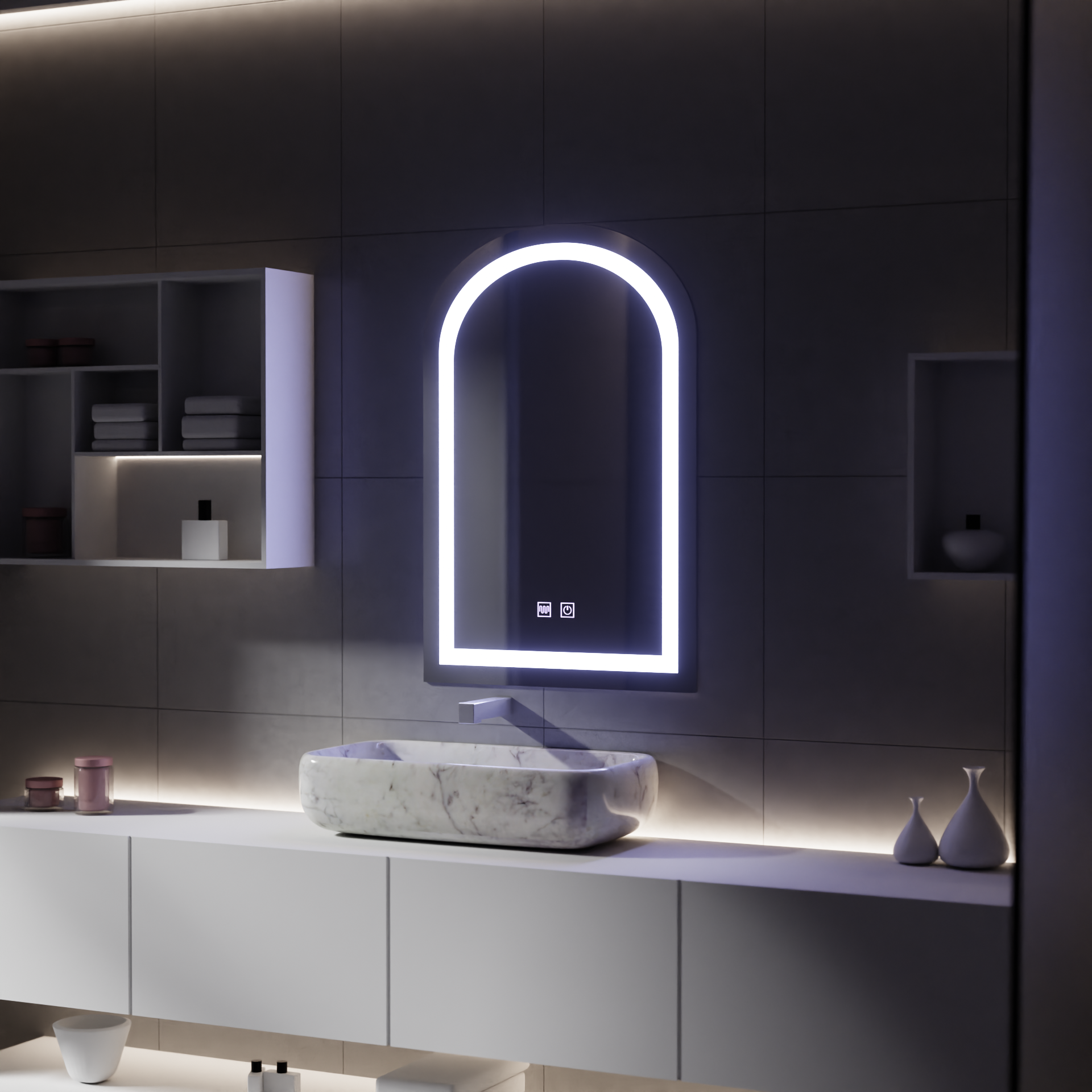 Touch LED mirror with defogging function, 80x50cm Mirrors Korman E Default Title Alessandro Design