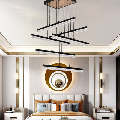 Suspended Acrylic LED Chandelier LT181/6BK, 82W, Light 3000/4000/6000K, Black, Adjustable Height