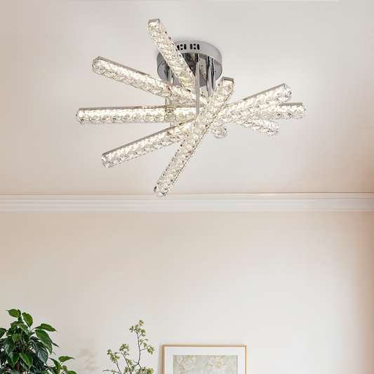 LED chandelier with remote control LUELLA 79W 5 Elements, Linear, Cold/Warm/Neutral light, Dimmable, Silver Crystal LED Chandelier Default Title Alessandro Design