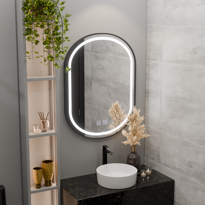 Oval LED Mirror 50x80cm VETRO Touch Dimmable Demister System, Black Frame Korman Mirrors E Default Title Alessandro Design