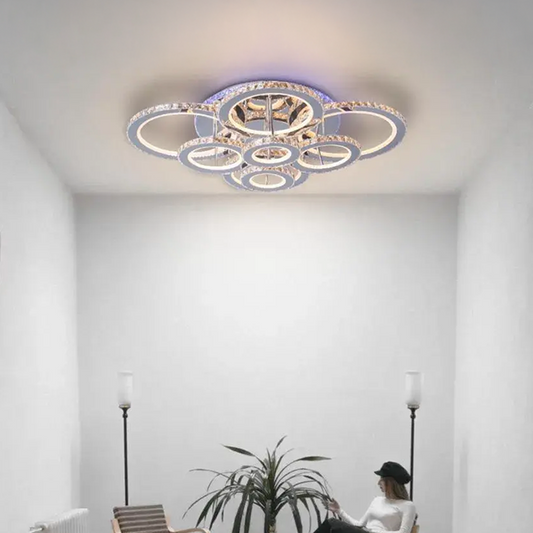LED chandelier with remote control and crystal LIA RGB 182W, 8 Circles, Cold/Warm/Neutral light, Dimmable, Glossy White Chrome Crystal LED Chandeliers Default Title Alessandro Design