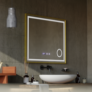 LED Touch CLARUS Mirror De-fogging System, Clock and Temperature 80x60 cm Gold Frame Brushed Cosmetic Magnifier Mirrors Korman S Default Title Alessandro Design