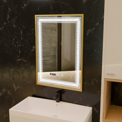 Mirror LED Touch Bruno Demister System, Clock and Temperature 60x80 cm Brushed Gold Frame, S84/60X80 Mirrors Korman S Default Title Alessandro Design