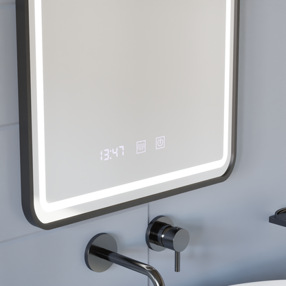 Mirror LED Touch LUCIDA Defogging System, Clock and Temperature 60x80 cm Frame Black Brushed Mirrors Korman S Default Title Alessandro Design