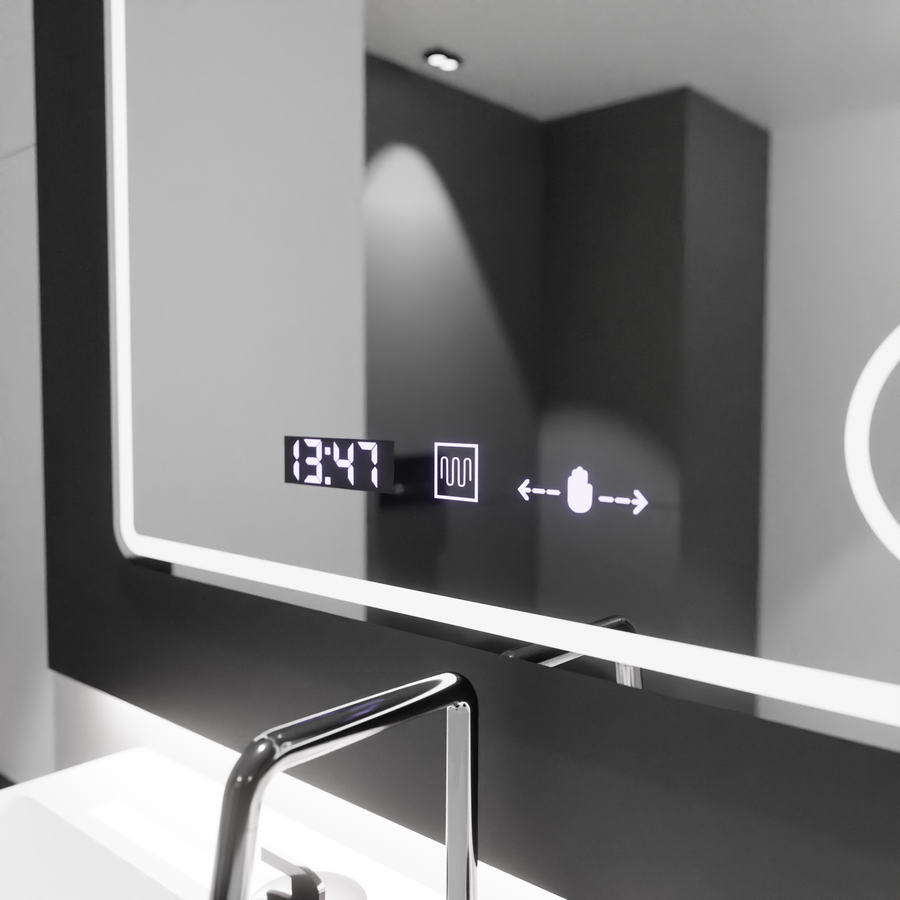 Rectangular LED Mirror, 80x60cm, Riflesso MotionGlow Marcello, De-fogging System, Clock & Thermometer, Cosmetic Magnifier, Dimable Marcello Mirrors Default Title Alessandro Design