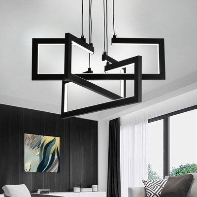 LED chandelier with remote control, Suspended 71W, 3 Elements, Cold/Warm/Neutral light, Dimmable, Adjustable height, Black