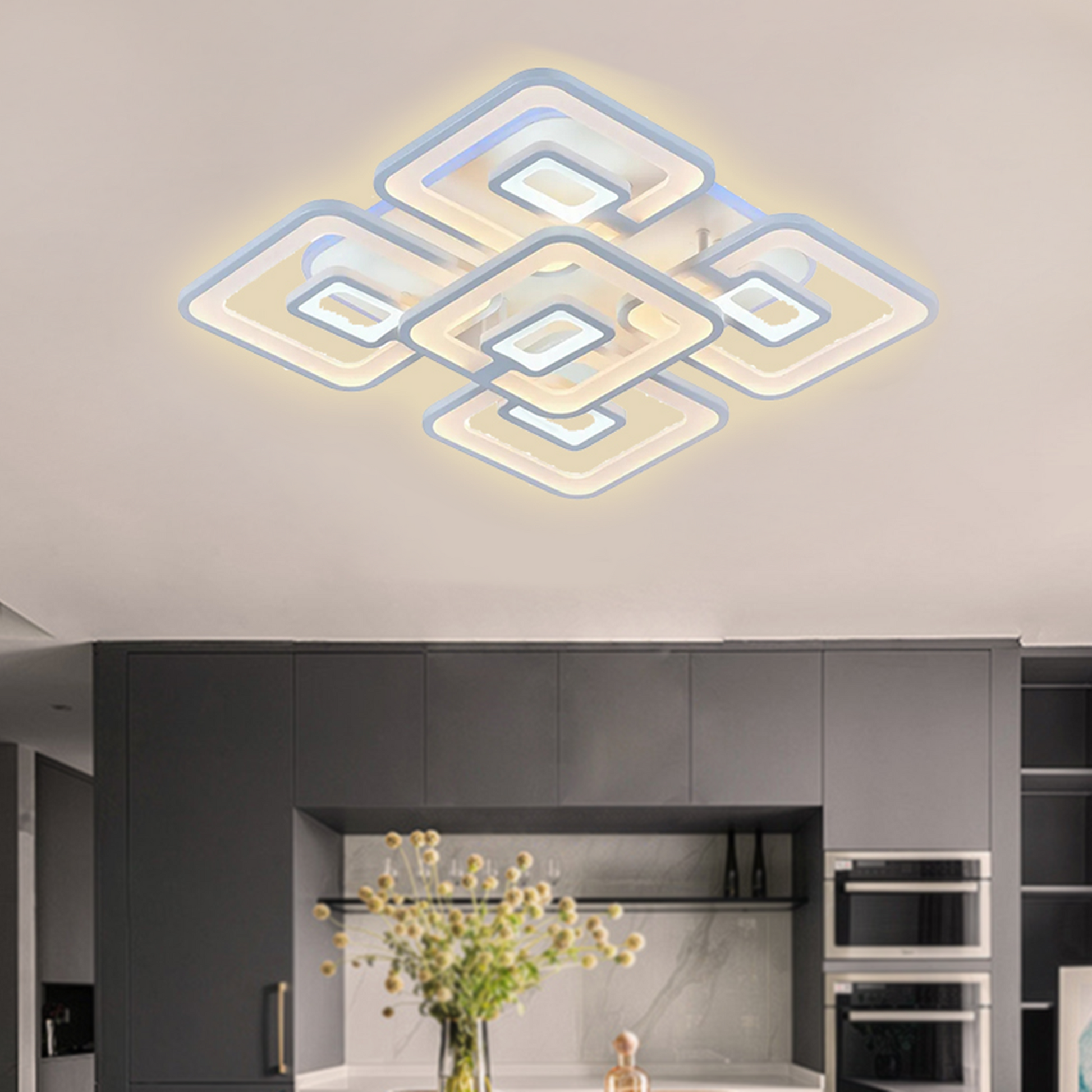 LED chandelier with remote control FELIX 119W, 5 Squares, Cold/Warm/Neutral light, Dimmable, White LED chandelier with remote control Default Title Alessandro Design