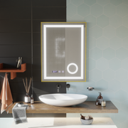LED Touch CLARUS Mirror De-fogging System, Clock and Temperature 60x80 cm Gold Frame Brushed Cosmetic Magnifier Mirrors Korman S Default Title Alessandro Design