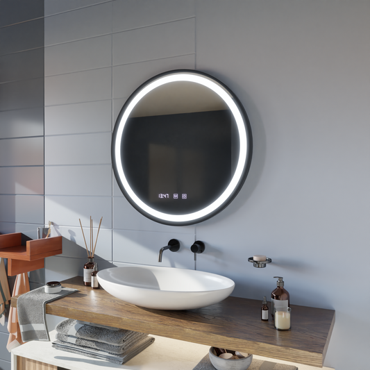LED Touch Mirror NOVARA De-fogging System, Clock and Temperature 50 cm Black Frame Brushed Mirrors Korman S Default Title Alessandro Design