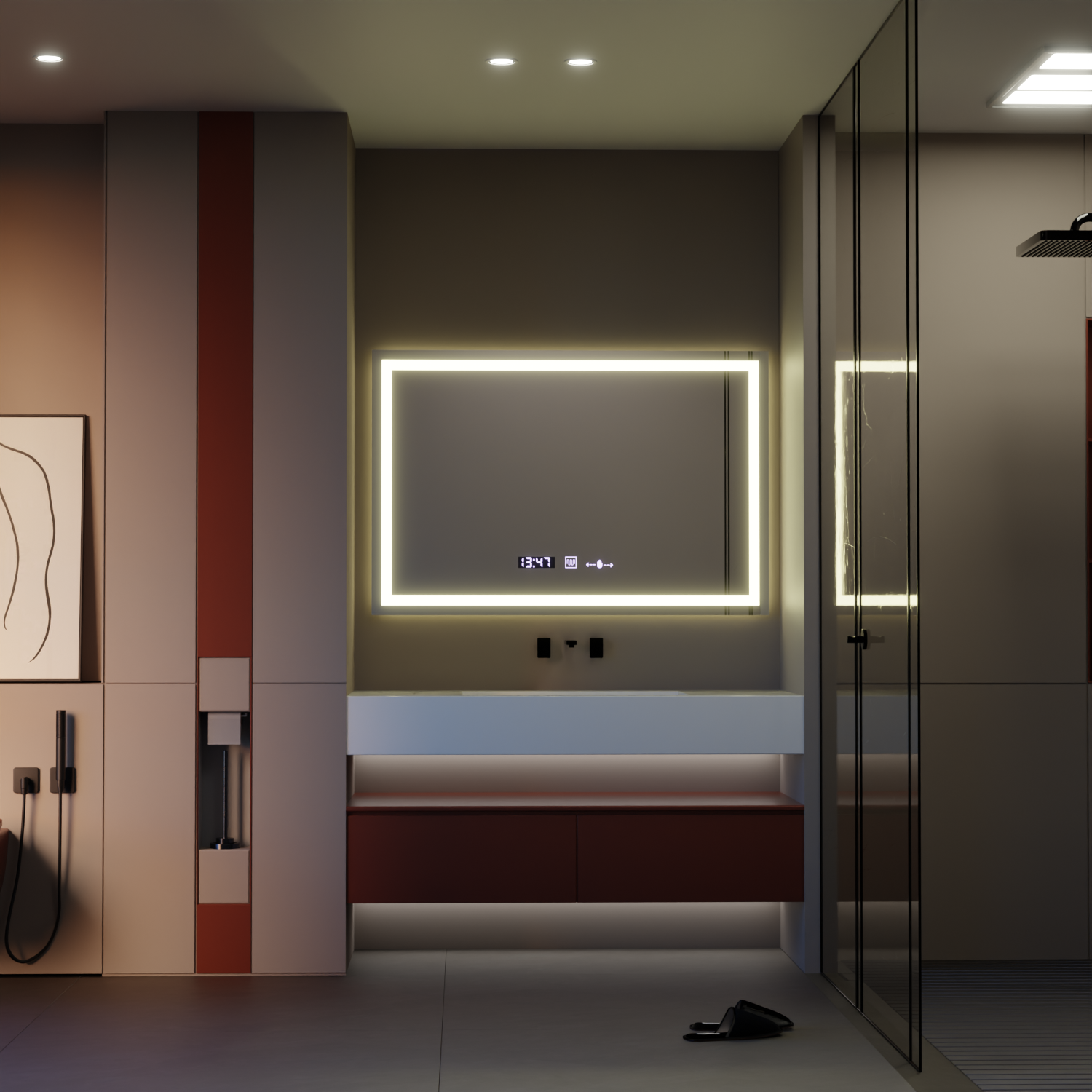 Rectangular LED mirror 120x80cm Vérité MotionGlow Marcello, Demisting System, Clock & Thermometer, Dimmable Mirrors Marcello Default Title Alessandro Design