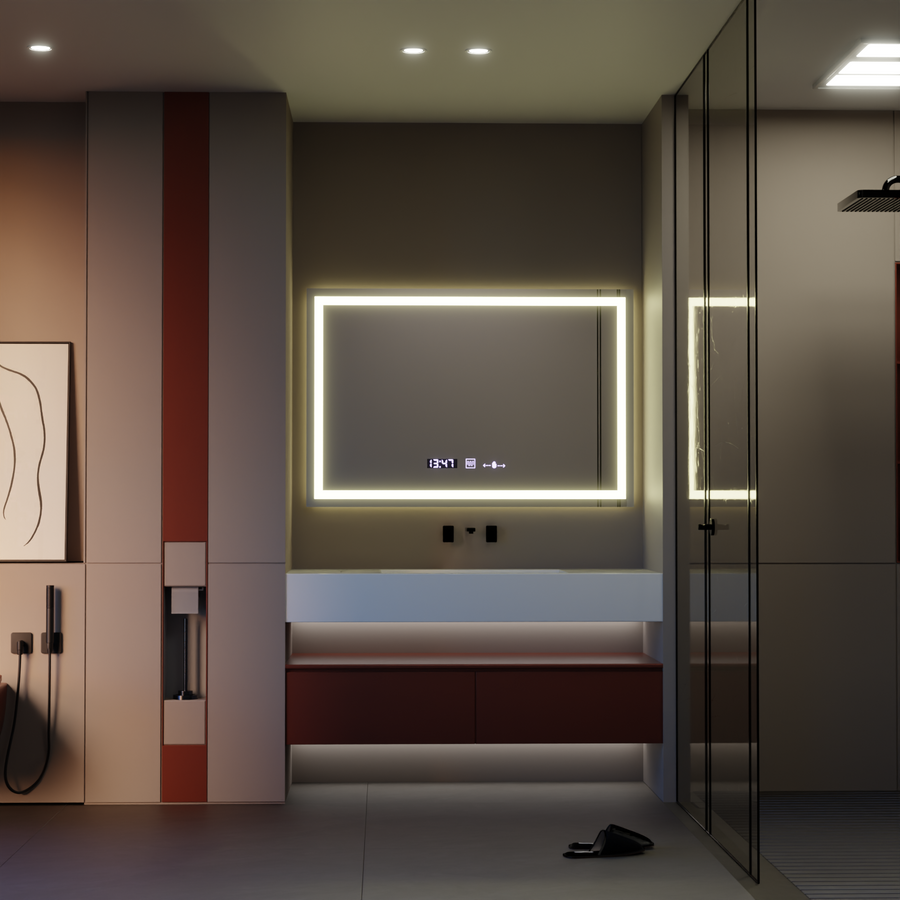 Rectangular LED mirror 120x80cm Vérité MotionGlow Marcello, Demisting System, Clock & Thermometer, Dimmable Mirrors Marcello Default Title Alessandro Design