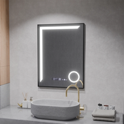 LED Mirror Francesca MotionGlow Sensor 60x80 cm Warm/Cold/Neutral Light Dimmable Frame Black Brushed Demisting System Thermometer Clock Marcello Funghi Collection