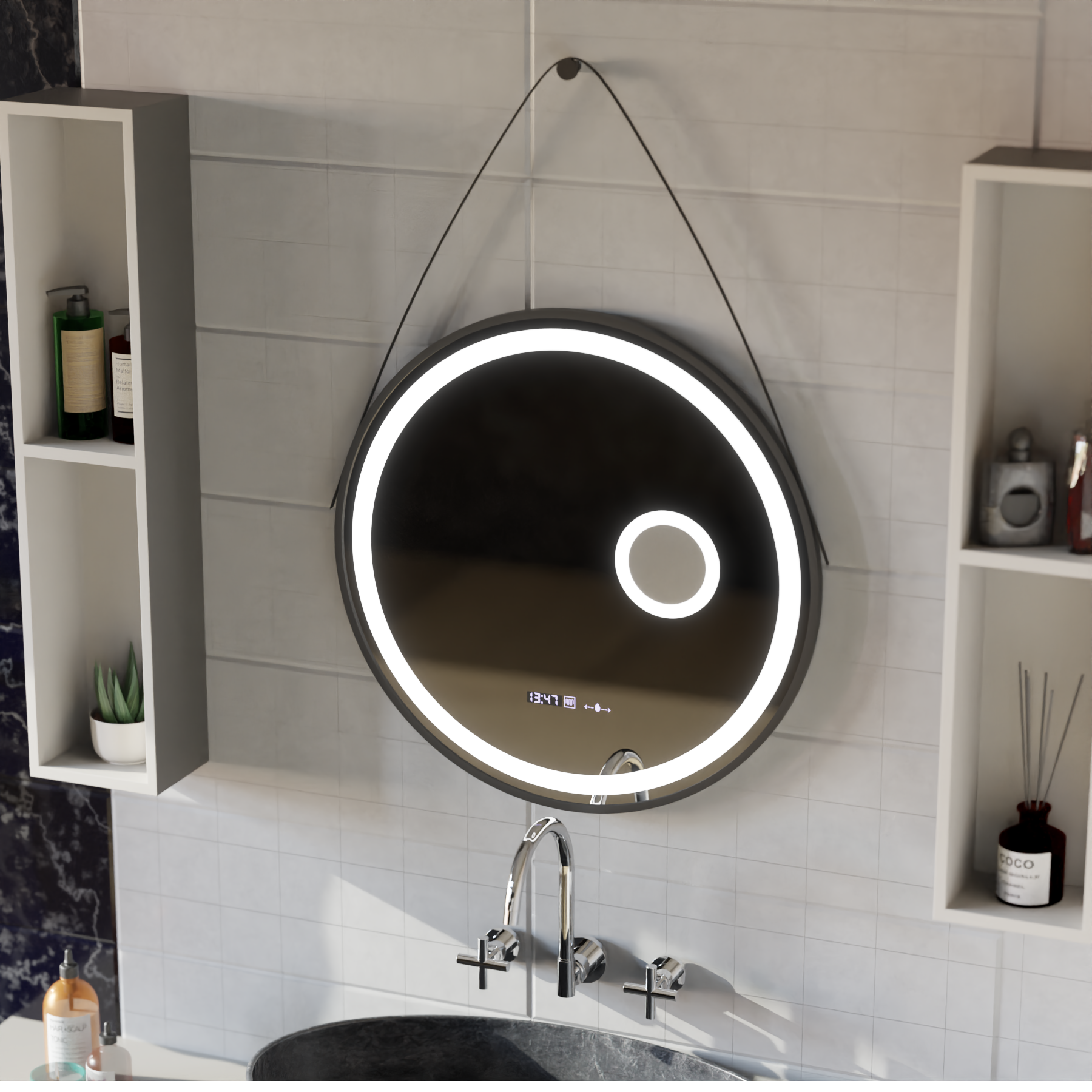 LED Round Mirror, 11W, 60cm, Micah Marcello MotionGlow Sensor, Demister System, Clock & Thermometer, Cosmetic Magnifier, Dimable Marcello Mirrors Default Title Alessandro Design