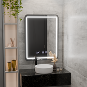 Mirror LED Touch LUCIDA De-fogging System, Clock and Temperature 50x70 cm Frame Black Brushed Mirrors Korman S Default Title Alessandro Design