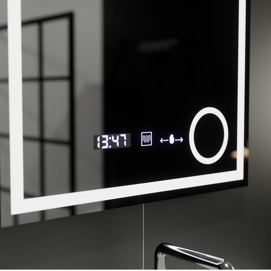 Rectangular LED Mirror, 60x60cm, Souverain MotionGlow Marcello, De-fogging System, Clock & Thermometer, Cosmetic Magnifier, Dimable Marcello Mirrors Default Title Alessandro Design