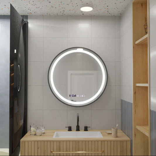 LED Round Mirror, 60cm, Celeste Majeste Noir Eleve MotionGlow Marcello, Demisting System, Clock & Thermometer, Dimable Mirrors Marcello Default Title Alessandro Design