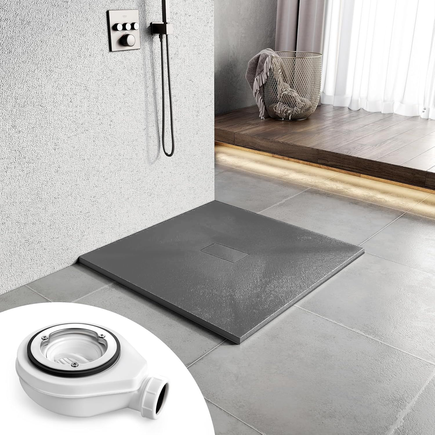 Square shower tray 90x90 cm, slim 3 cm, dark gray Home & Garden Default Title Alessandro Design