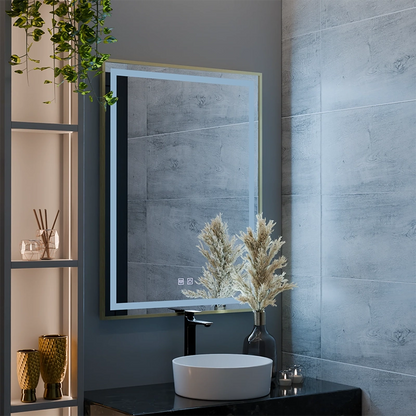 RAYNA Touch LED mirror, 60x80 cm, Demist function, Brushed Gold Frame