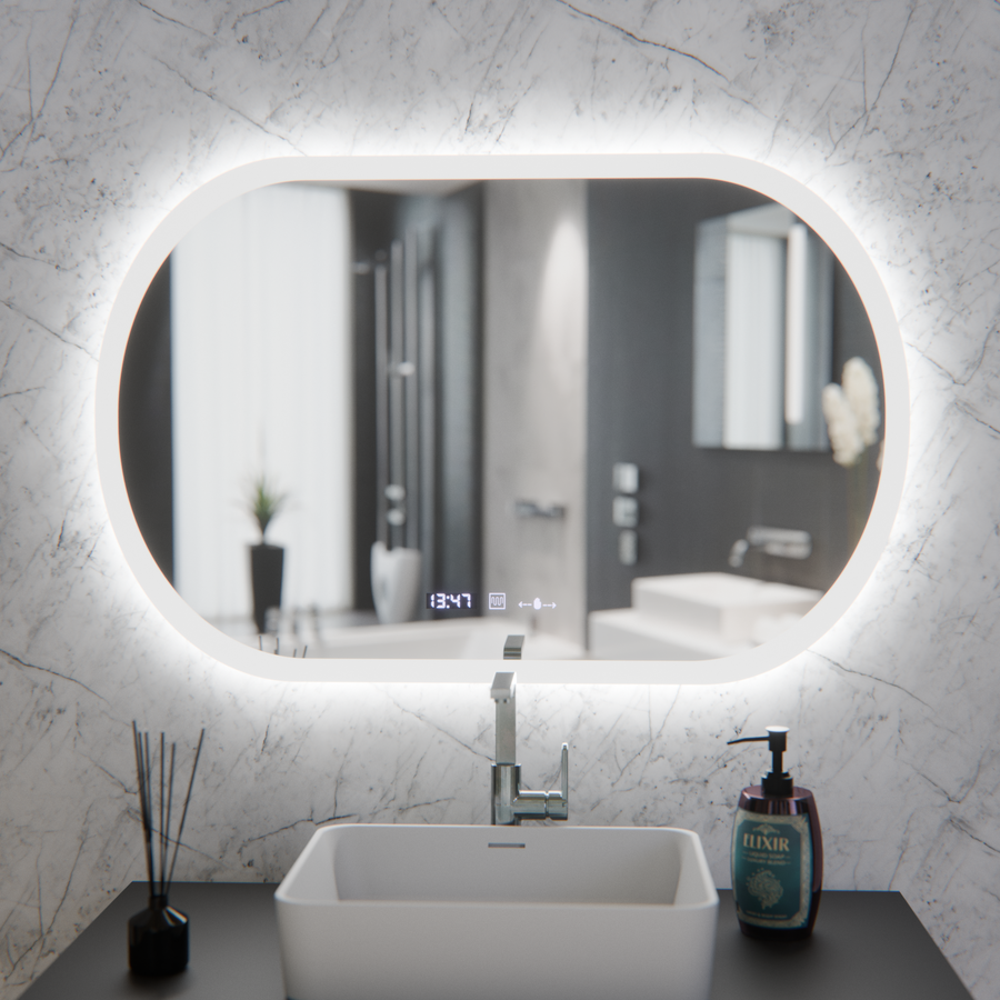 Oval LED Mirror, 80x50cm, Altera Marcello MotionGlow Sensor, De-fogging System, Clock & Thermometer, Dimable Marcello Mirrors Default Title Alessandro Design