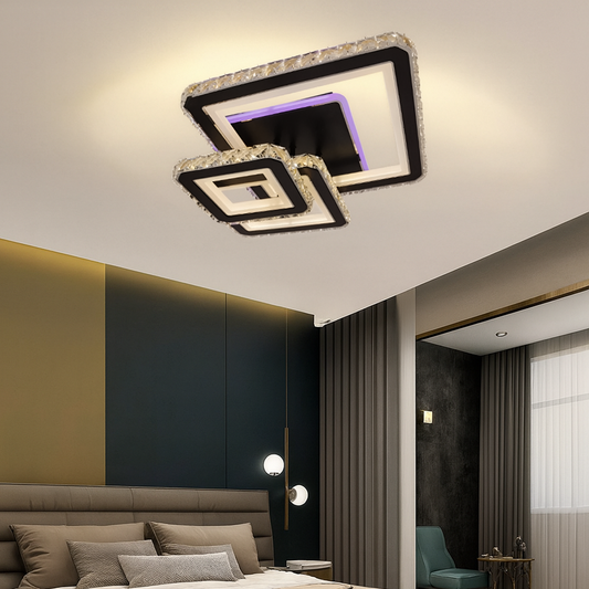 LED chandelier with remote control and crystal LEILA 88W, 3 Squares, Cold/Warm/Neutral light, Dimmable, Black Shiny Chrome LED Chandeliers with Remote Control Default Title Alessandro Design