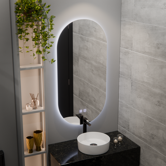 Oval LED mirror, 50x100cm, Velara Touch, Demister System, Dimmable