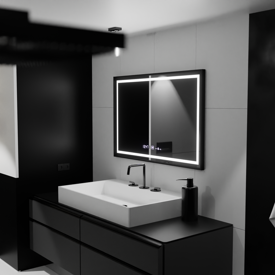 Rectangular LED Mirror, 120x80cm, Verite Majeste Noir Motion Glow Marcello, De-fogging System, Clock & Thermometer, Dimable Mirrors Marcello Default Title Alessandro Design