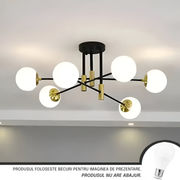 Round White Globe Chandelier, PENTHOUSE Lounge, 6xE27, Black / Gold, Metal Modern Chandeliers Default Title Alessandro Design