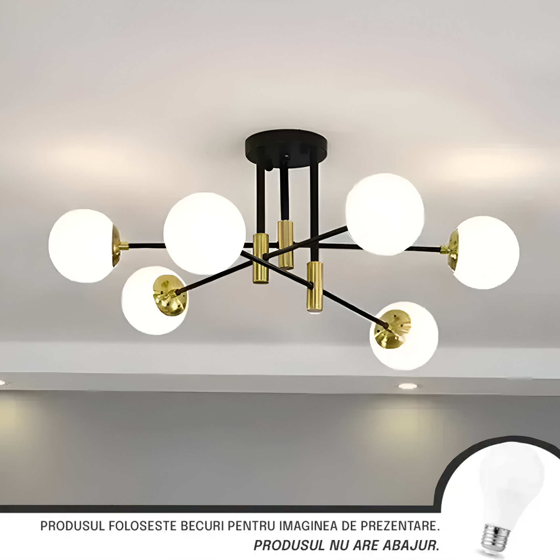 Round White Globe Chandelier, PENTHOUSE Lounge, 6xE27, Black / Gold, Metal Modern Chandeliers Default Title Alessandro Design