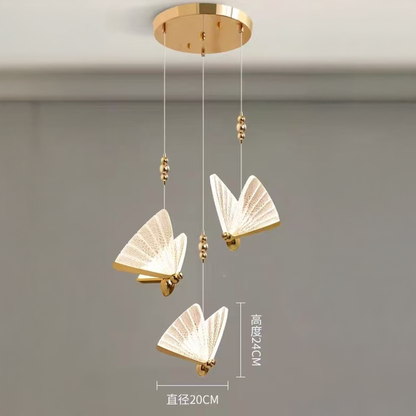 Acrylic Butterfly LED Pendant Light 9W, Warm/Neutral/Cool Light 3000K/4000K/6000K, Gold, Metal and Acrylic, Height Adjustable LED Chandeliers Default Title Alessandro Design